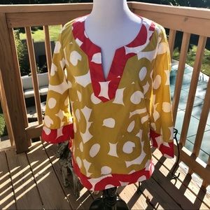 BODEN Painted Dots Tunic in Gold & Coral